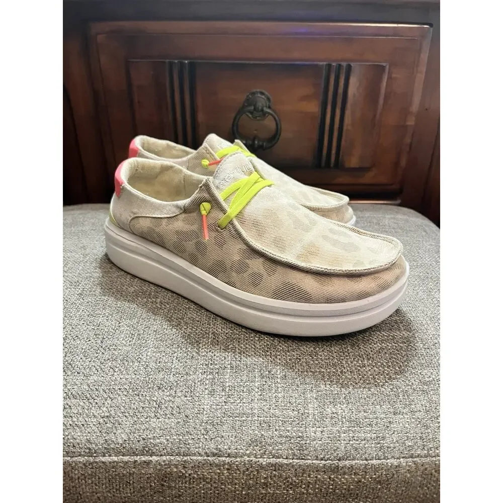 Hey Dude Wendy Rise Leopard Neon Shoes Women’s 8
